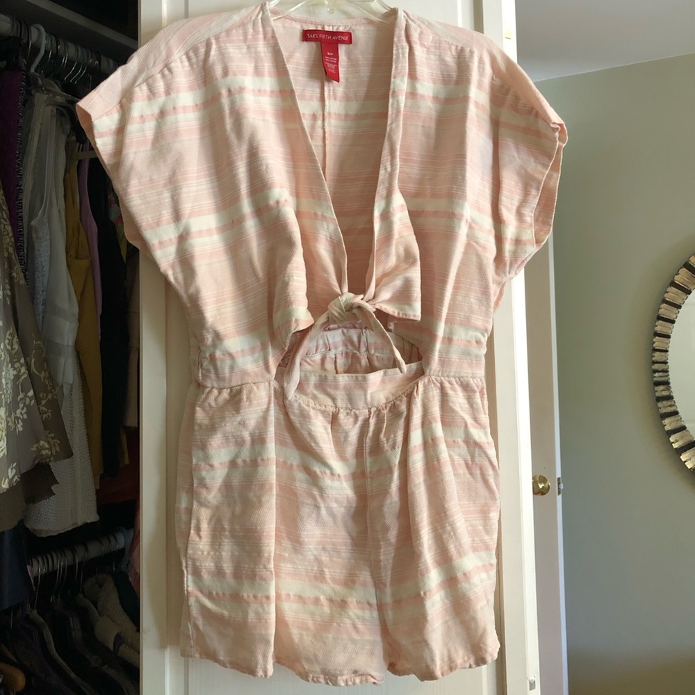 Saks Fifth Avenue Pink Small Romper - Twist tie front, pink/white stripe design